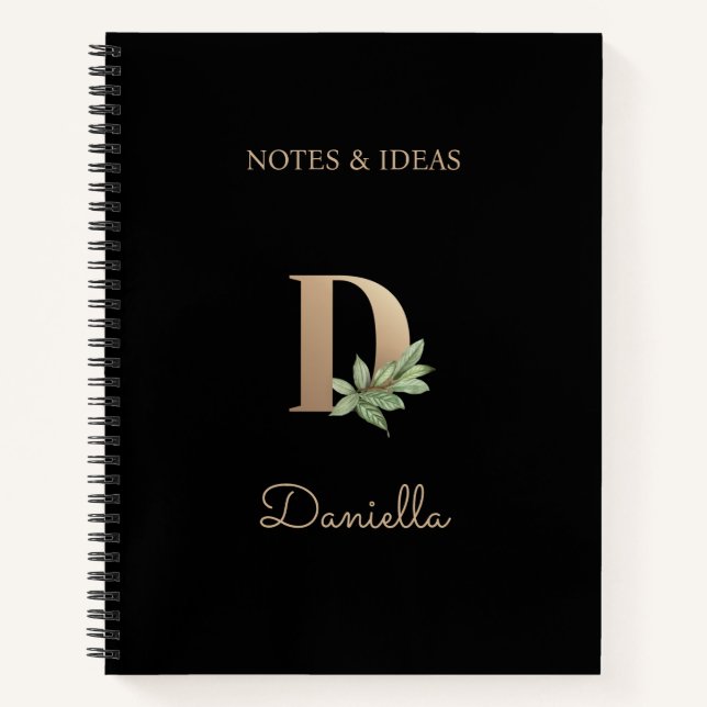 Eleganter Botanischer Monogramm-Brief D Notizbuch (Vorderseite)