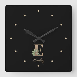 Eleganter Botanischer Monogramm-Brief E Quadratische Wanduhr