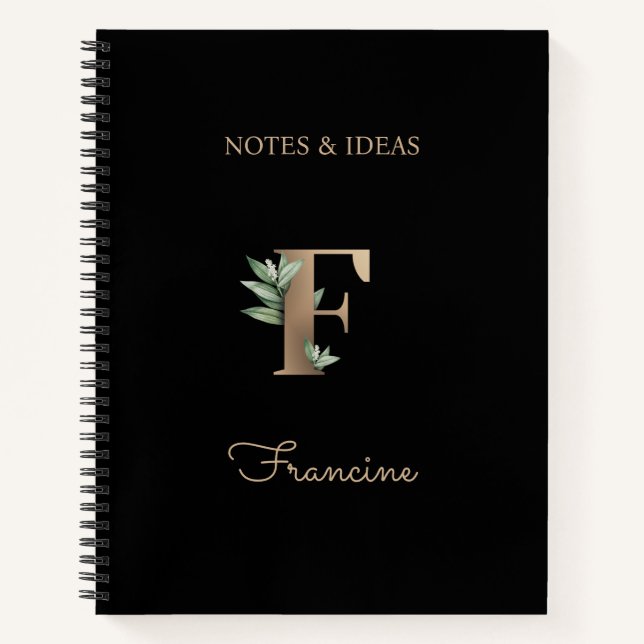 Eleganter Botanischer Monogramm-Brief F Notizbuch (Vorderseite)