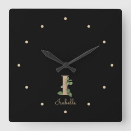 Eleganter Botanischer Monogramm-Brief I Quadratische Wanduhr
