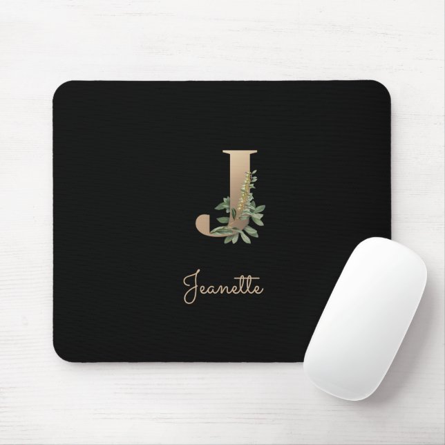 Eleganter Botanischer Monogramm-Brief J Mousepad (Mit Mouse)