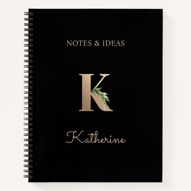 Eleganter Botanischer Monogramm-Brief K Notizbuch (Vorderseite)