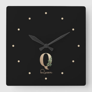Eleganter Botanischer Monogramm-Brief Q Quadratische Wanduhr