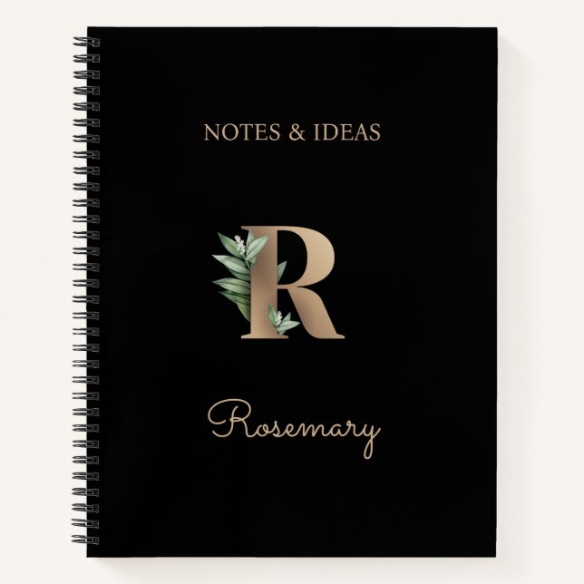 Eleganter Botanischer Monogramm-Brief R Notizbuch (Vorderseite)