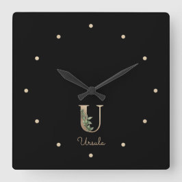 Eleganter Botanischer Monogramm-Brief U Quadratische Wanduhr