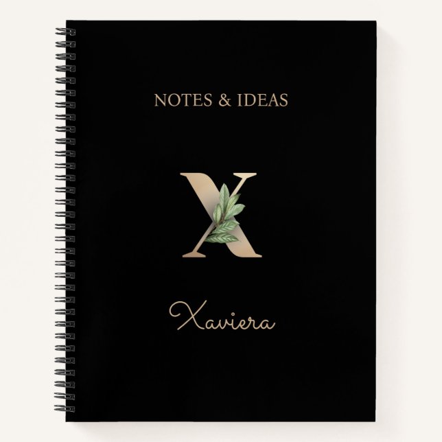Eleganter Botanischer Monogramm-Brief X Notizbuch (Vorderseite)