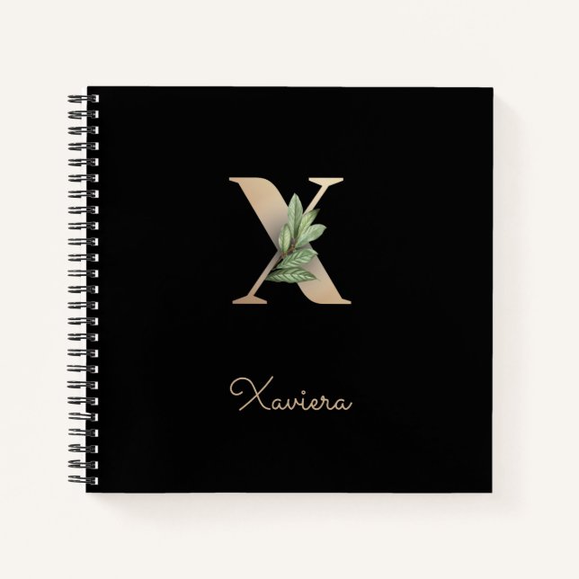 Eleganter Botanischer Monogramm-Brief X Notizbuch (Vorderseite)