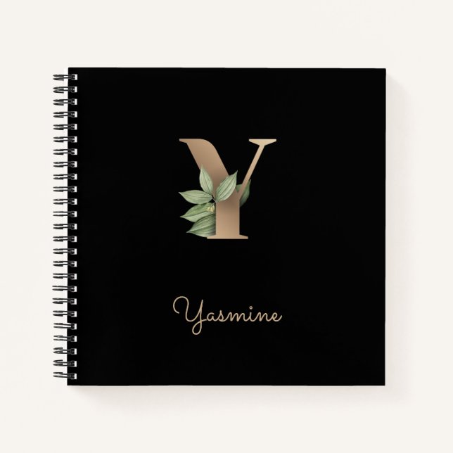 Eleganter Botanischer Monogramm-Brief Y Notizbuch (Vorderseite)