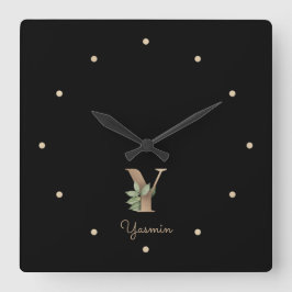 Eleganter Botanischer Monogramm-Brief Y Quadratische Wanduhr