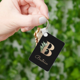 Eleganter Botanischer Monogramm-Gold-Letter-B-Schl Schlüsselanhänger