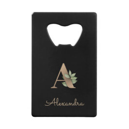 Eleganter Botanischer Monogramm-Goldbrief A Geldbeutel Flaschenöffner