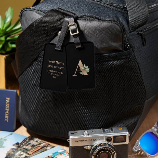 Eleganter Botanischer Monogramm-Goldbrief A Gepäckanhänger (Vorderseite & Rückseite)