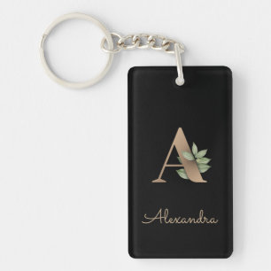 Eleganter Botanischer Monogramm-Goldbrief A Schlüsselanhänger