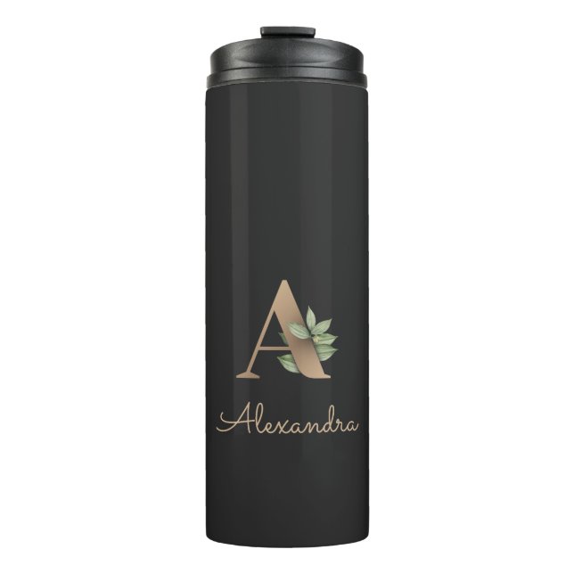 Eleganter Botanischer Monogramm-Goldbrief A Thermosbecher (Vorderseite)