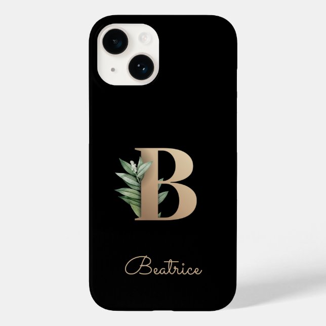 Eleganter Botanischer Monogramm-Goldbrief B Case-Mate iPhone 14 Hülle (Rückseite)