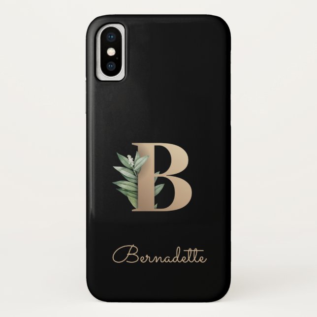 Eleganter Botanischer Monogramm-Goldbrief B Case-Mate iPhone Hülle (Rückseite)