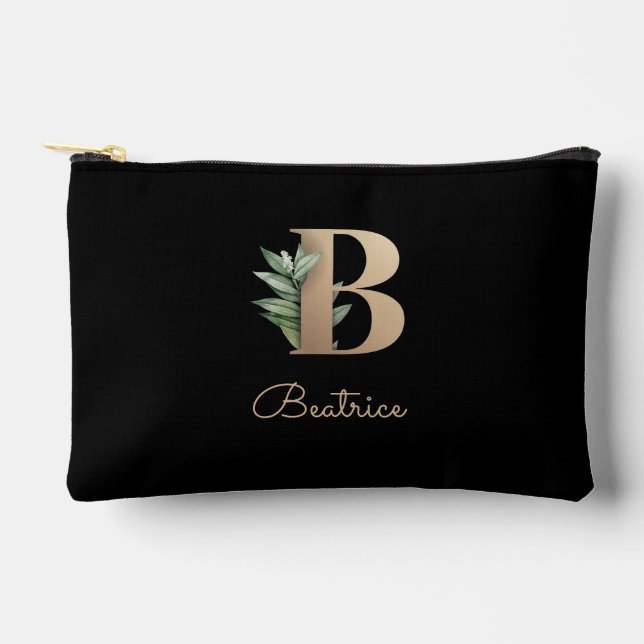 Eleganter Botanischer Monogramm-Goldbrief B Zubehörtasche (Vorderseite)