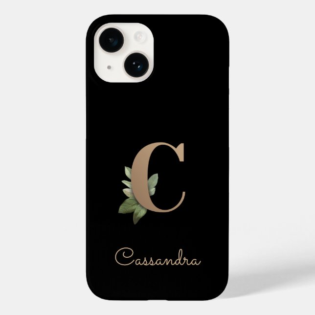 Eleganter Botanischer Monogramm-Goldbrief C Case-Mate iPhone 14 Hülle (Rückseite)