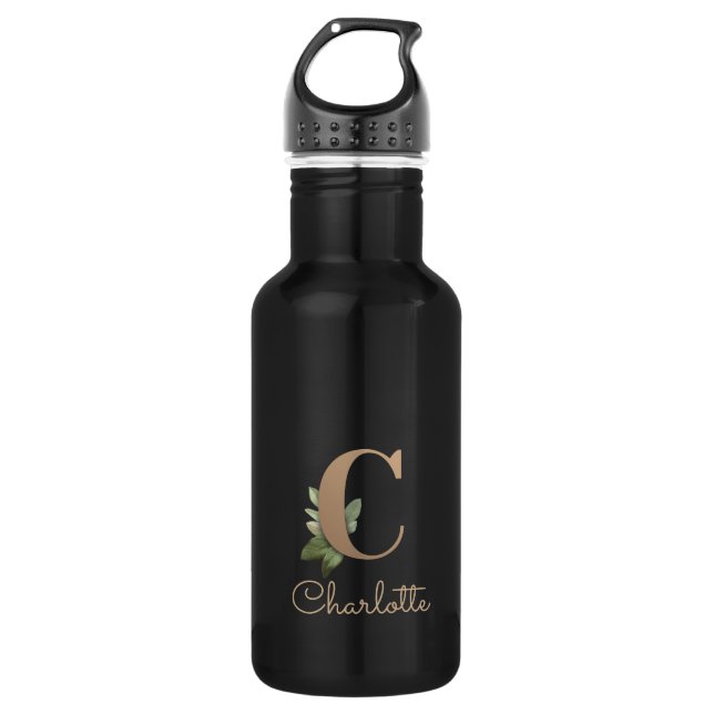 Eleganter Botanischer Monogramm-Goldbrief C Edelstahlflasche (Vorderseite)