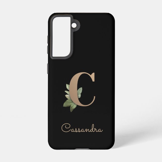 Eleganter Botanischer Monogramm-Goldbrief C Samsung Galaxy Hülle (Rückseite)