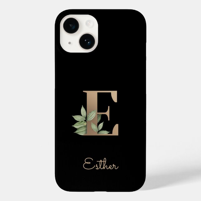 Eleganter Botanischer Monogramm-Goldbrief E Case-Mate iPhone 14 Hülle (Rückseite)