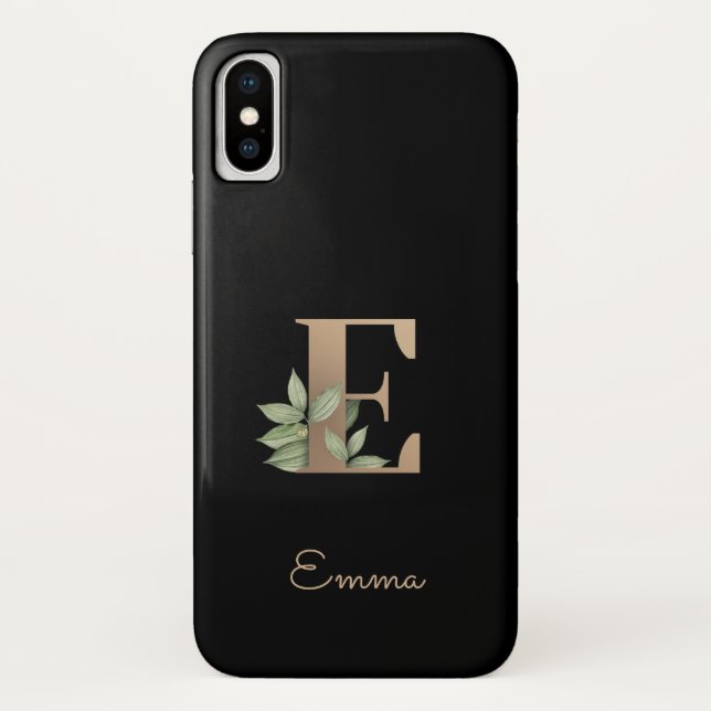 Eleganter Botanischer Monogramm-Goldbrief E Case-Mate iPhone Hülle (Rückseite)