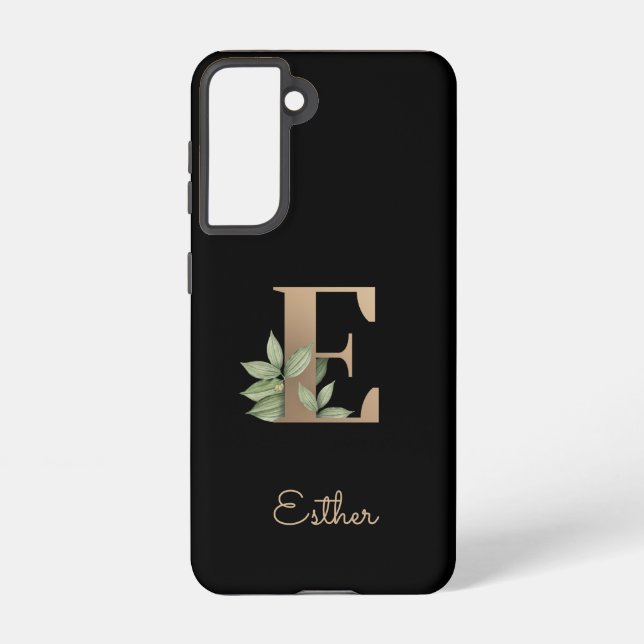 Eleganter Botanischer Monogramm-Goldbrief E Samsung Galaxy Hülle (Rückseite)