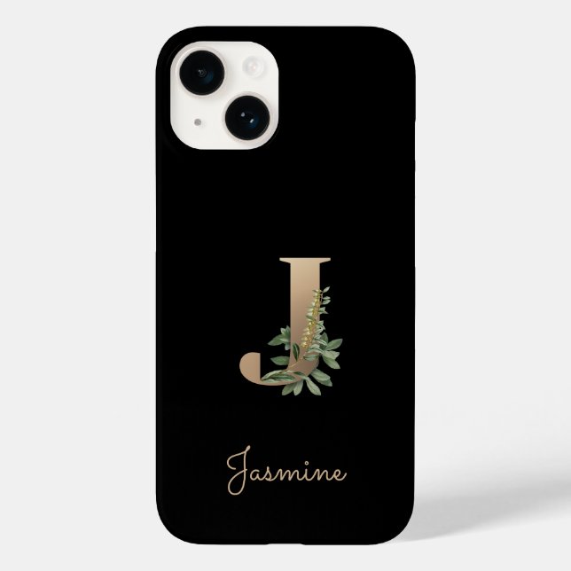 Eleganter Botanischer Monogramm-Goldbrief J Case-Mate iPhone 14 Hülle (Rückseite)