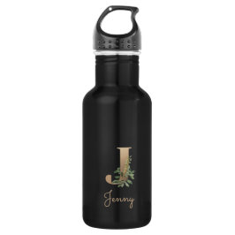 Eleganter Botanischer Monogramm-Goldbrief J Edelstahlflasche