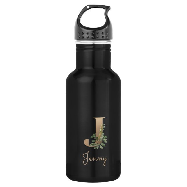 Eleganter Botanischer Monogramm-Goldbrief J Edelstahlflasche (Vorderseite)