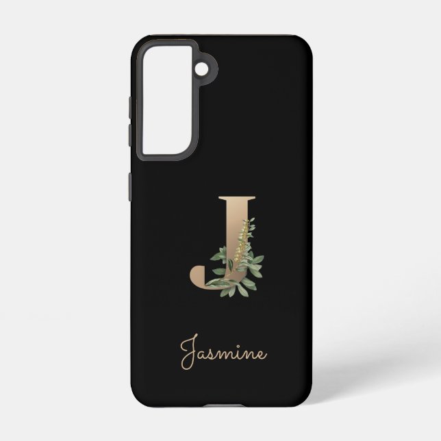 Eleganter Botanischer Monogramm-Goldbrief J Samsung Galaxy Hülle (Rückseite)