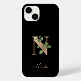 Eleganter Botanischer Monogramm-Goldbrief N Case-Mate iPhone 14 Hülle