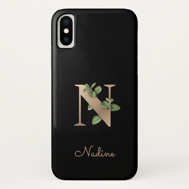 Eleganter Botanischer Monogramm-Goldbrief N Case-Mate iPhone Hülle (Rückseite)