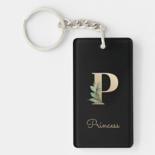 Eleganter Botanischer Monogramm-Goldbrief P Schlüsselanhänger