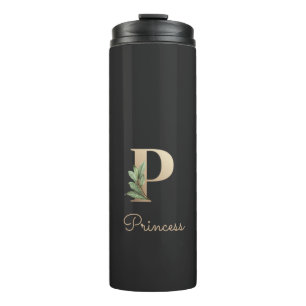 Eleganter Botanischer Monogramm-Goldbrief P Thermosbecher
