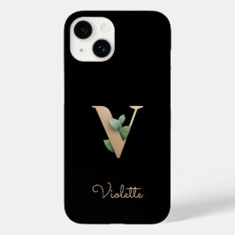 Eleganter Botanischer Monogramm-Goldbrief V Case-Mate iPhone 14 Hülle