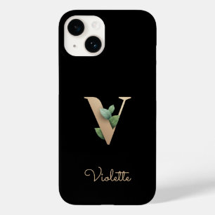 Eleganter Botanischer Monogramm-Goldbrief V Case-Mate iPhone 14 Hülle