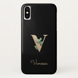 Eleganter Botanischer Monogramm-Goldbrief V Case-Mate iPhone Hülle