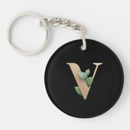 Eleganter Botanischer Monogramm-Goldbrief V Schlüsselanhänger