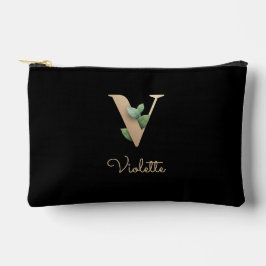 Eleganter Botanischer Monogramm-Goldbrief V Zubehörtasche