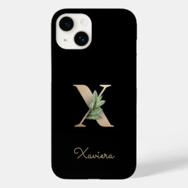 Eleganter Botanischer Monogramm-Goldbrief X Case-Mate iPhone 14 Hülle