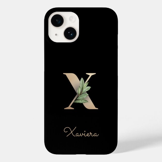 Eleganter Botanischer Monogramm-Goldbrief X Case-Mate iPhone 14 Hülle (Rückseite)