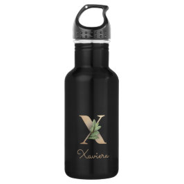 Eleganter Botanischer Monogramm-Goldbrief X Edelstahlflasche