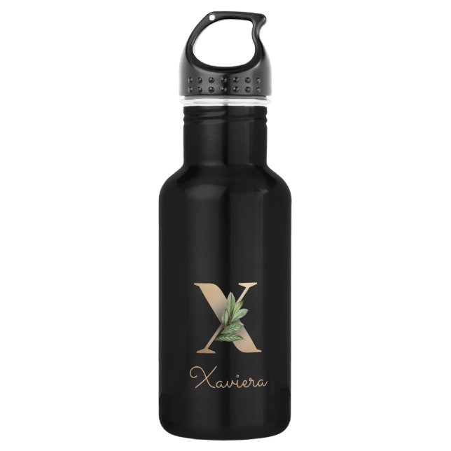 Eleganter Botanischer Monogramm-Goldbrief X Edelstahlflasche (Vorderseite)