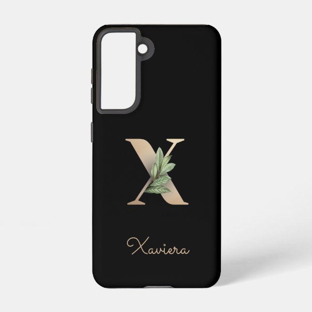 Eleganter Botanischer Monogramm-Goldbrief X Samsung Galaxy Hülle (Rückseite)