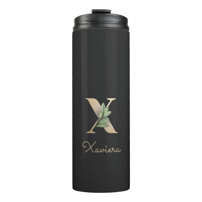 Eleganter Botanischer Monogramm-Goldbrief X Thermosbecher (Vorderseite)