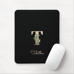 Eleganter Botanischer Monogramm Letter T-Maus-Pad Mousepad