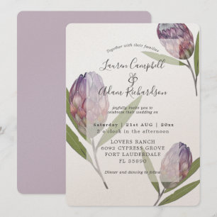 Eleganter botanischer Protea Lila Hochzeit Einladu Einladung