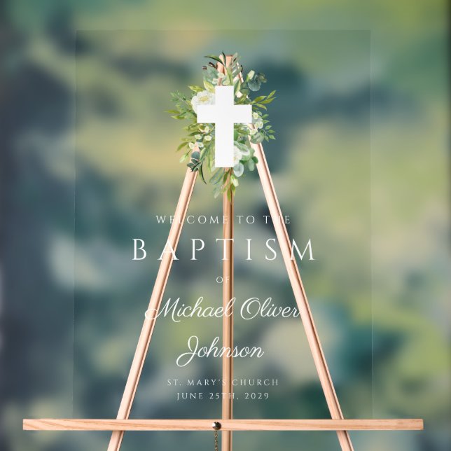 Eleganter botanischer religiöser Taufe Acrylschild (Neutral)