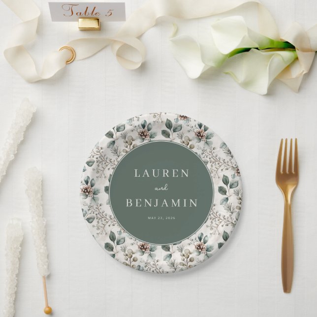 Eleganter Botanischer Salbei Pappteller (Hochzeit)